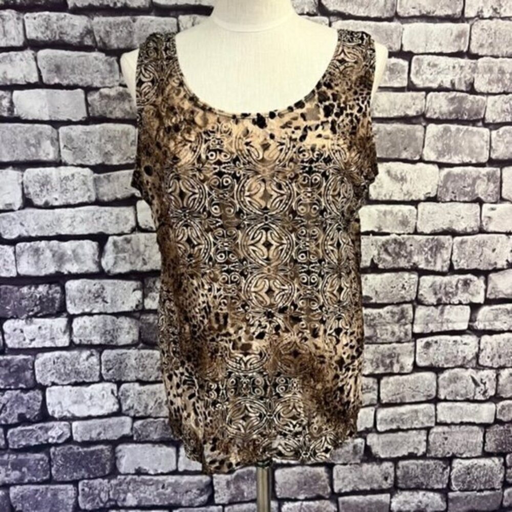 Chico's Brown, Ivory & Beige Sleeveless Blouse Size XL